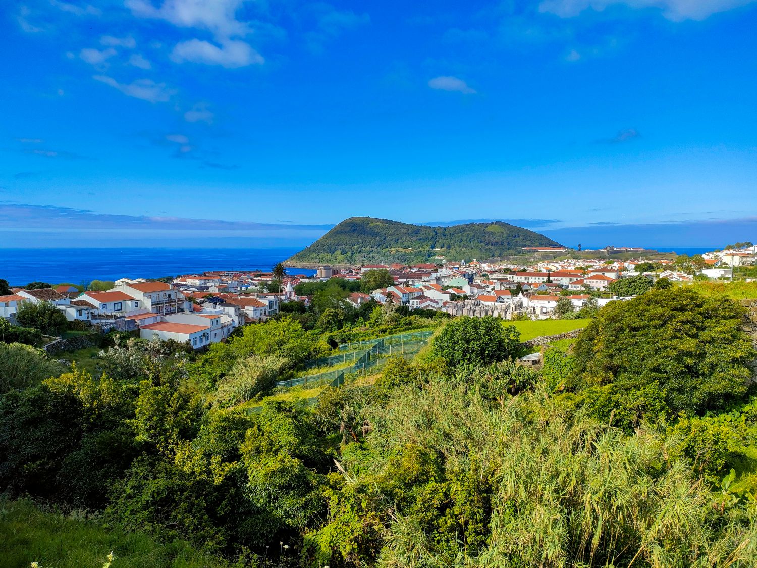 Terceira, widok z góry na stolicę wyspy Angra do Heroismo i półwysep wulkaniczny Monte Brasil (fot. Milena Dąbrowska)